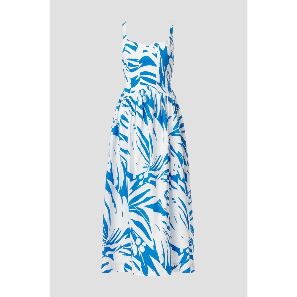 S/W/F Wave Waist Blue Floral Dress - M